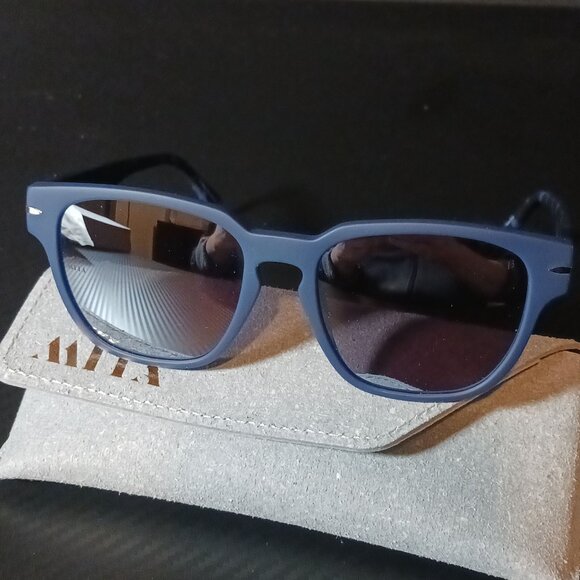Mita Sustainable Eyewear‎ Key West 55mm Square Sunglasses Black/Blue Mirrored - Picture 4 of 11